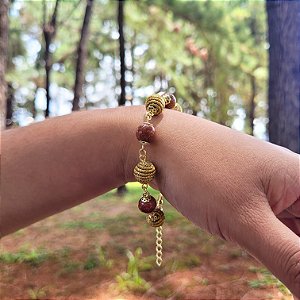 Pulseira Capim Dourado c/ Pedra Sol Cód. P412 - Hipoalergênico