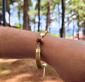 Pulseira Capim Dourado c/ Pedra Sol Cód. P430 - Hipoalergênico