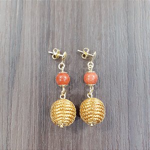 Brinco Capim Dourado C/ Pedra Sol Cód. B405 - Hipoalergênico