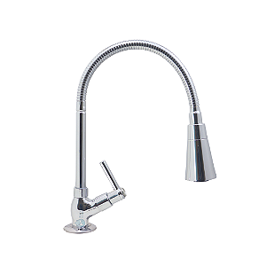 Torneira Gourmet Metal Inox Tubo Flexível Cônico Duplo Jato Cozinha Mesa / Bancada Luxo C-51 Max