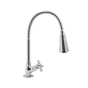 Torneira Gourmet Metal Inox Tubo Flexível Cônico Duplo Jato Cozinha Mesa / Bancada Luxo C-34 Max