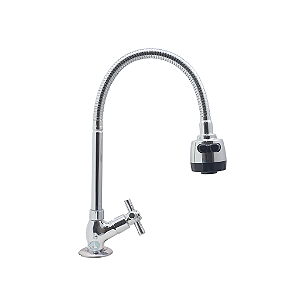 Torneira Gourmet Metal Inox Tubo Flexível Duplo Jato Cozinha Mesa / Bancada Luxo C-34 FP