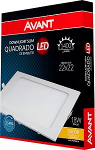 Luminária Painel Led Embutir 18W 22X22Cm 6500K Bivolt  Avant