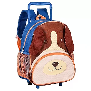 MOCHILA ESCOLAR COM RODINHA CACHORRO AZUL/LARANJA