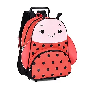 MOCHILA COM RODINHA JOANINHA VERMELHO/PRETO