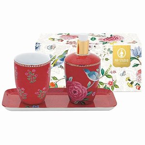 CONJUNTO 3 ACESSORIOS PARA BANHEIRO VERMELHO