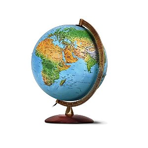 GLOBO 30CM GOLD POLITICO COM LUZ MADEIRA METAL