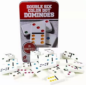 JOGO DE DOMINO METAL DOUBLE SIX COLOR 28PCS