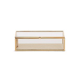 CAIXA EM VIDRO COM METAL E LINHO DOURADO