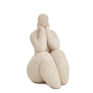 ESCULTURA MULHER MAOS NO QUEIXO EM POLIRRESINA 19CM