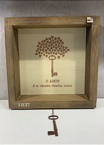 QUADRO VINTAGE ELEMENTS O AMOR E A CHAVE 23X23X6