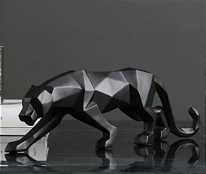 ESCULTURA LEOPARDO EM POLIRRESINA PRETO