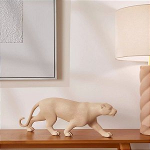 ESCULTURA LEOPARDO EM POLIRRESINA BEGE