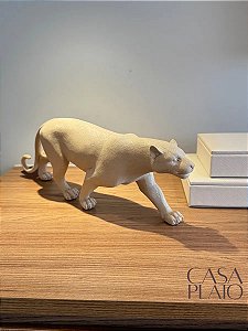 ESCULTURA LEOPARDO EM POLIRRESINA BEGE