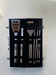 KIT CHURRASCO ACO INOX INO 8X42X14CM JOGO C 6 PECAS