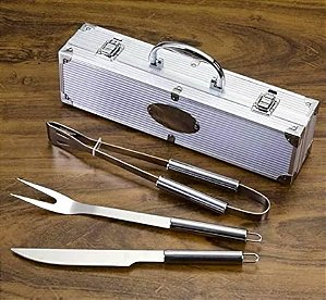 KIT CHURRASCO ACO INOX 8X48X13CM JOGO C 4 PECAS