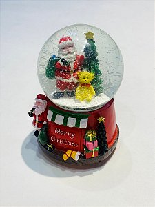 GLOBO NEVE PAPAI NOEL C URSO AMARELO DE RESINA