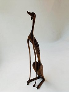 ESCULTURA MADEIRA CACHORRO SENTADO 38CM