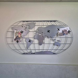 PLACA MAPA MUNDI MINIMAL 43X85CM PRATA