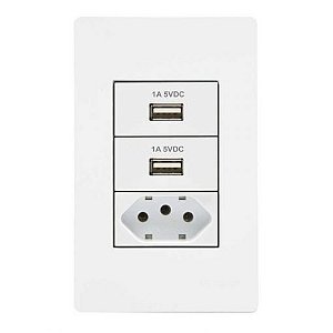 Tomada  Usb (02) 1A Biv 01 Tomada 2PT 10A-250V  4X2 - Br