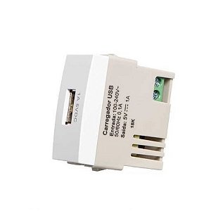 Módulo Tomada Carregador  USB 1A - Bivolt - Branca - SLEEK