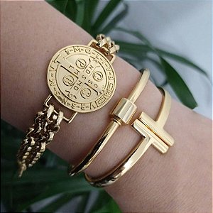Mix de pulseiras  São Bento Dourada ( tamanho 15 a 17 cm)