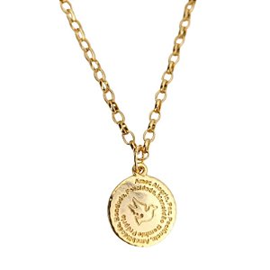 Colar correntaria fina com pingente de Espírito Santo folheado a ouro