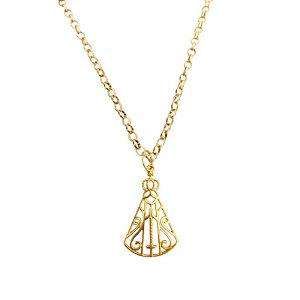 Colar correntaria Fina P com pingente vazado de Nossa Senhora Aparecida folheado em ouro 45 cm