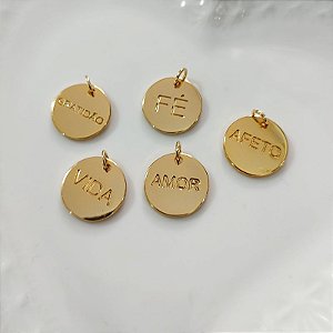 Pingentes pequenos Desejos folheado em ouro ( afeto, gratidão, amor, vida e fé)