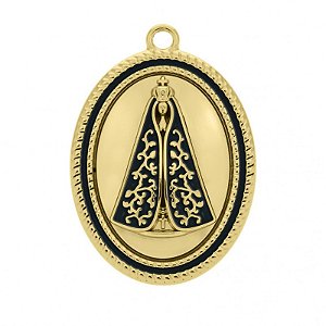 Pingente Nossa Senhora Dourado+Detalhe Azul folheado em ouro