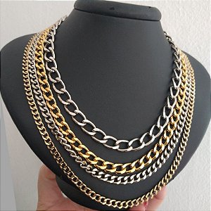 Colar correntaria em formato Camadas  folheado em ouro e ródio Cleópatra ( prateado e dourado)