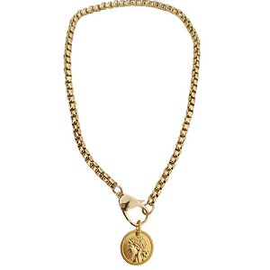 Colar Correntaria com pingente Moeda Romana Prosperidade folheado em ouro