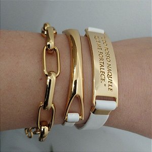 Mix de Pulseiras Douradas ( correntaria + courino Branco) - Tudo Posso Mod1