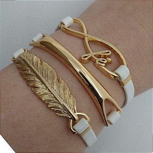 Mix de Pulseiras Douradas (courino Branco) - Fé e Vida Próspera -