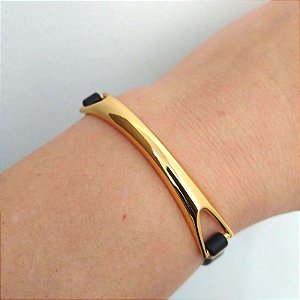 Pulseira Dourada Fina Curvada Preta