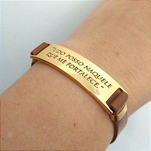Pulseira Dourada (courino Marrom) Tudo Posso