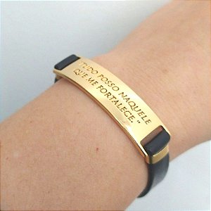 Pulseira Dourada (courino Preto) Tudo Posso