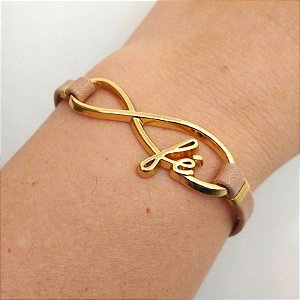 Pulseira Courino bege com peça  Dourada Fé