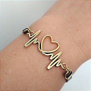 Pulseira Dourada (courino Preto) Pulsação