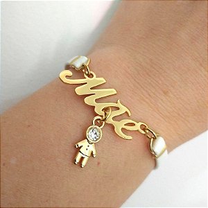 Pulseira (courino Branco) Mãe Amorosa  1 MENINO ( filho) ( personalizada)