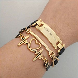Mix pulseiras douradas (courino Preto) Pulsação+ Foco-