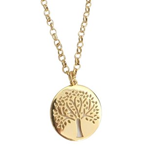 Colar correntaria Fino P com pingente Árvore da Vida  folheado em ouro 45 cm