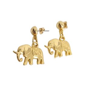 Brincos de pino pequeno com pingente de  Elefante - Sabedoria folheado a ouro