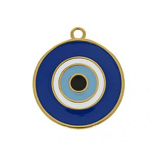 Pingente Dourado (resina azul) Redondo Olho Grego