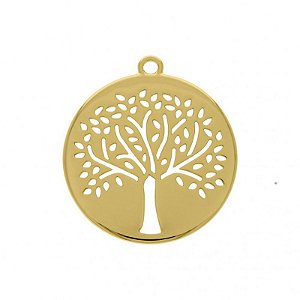 Pingente Dourado Árvore da Vida Redondo