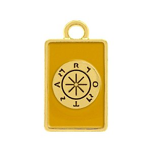 Pingente Dourado (resina amarela) Tarot Roda da Fortuna