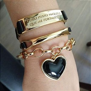 Mix Pulseiras douradas (courino Preto) Magníficos ( Feitas sob medida de seu pulso)