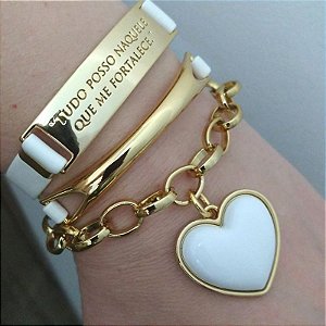 Mix Pulseiras douradas (courino Branco) Magníficos ( Feitas sob medida de seu pulso)