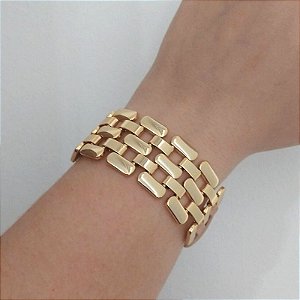 Pulseira Tramada (courino Bege) com acabamento folheado em ouro