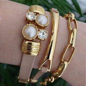Mix Pulseiras Douradas (courino Bege) Ternura- folheado e ouro